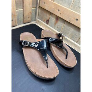 FitFlop Womens Patent Leather Thong Sandals US 10 Black